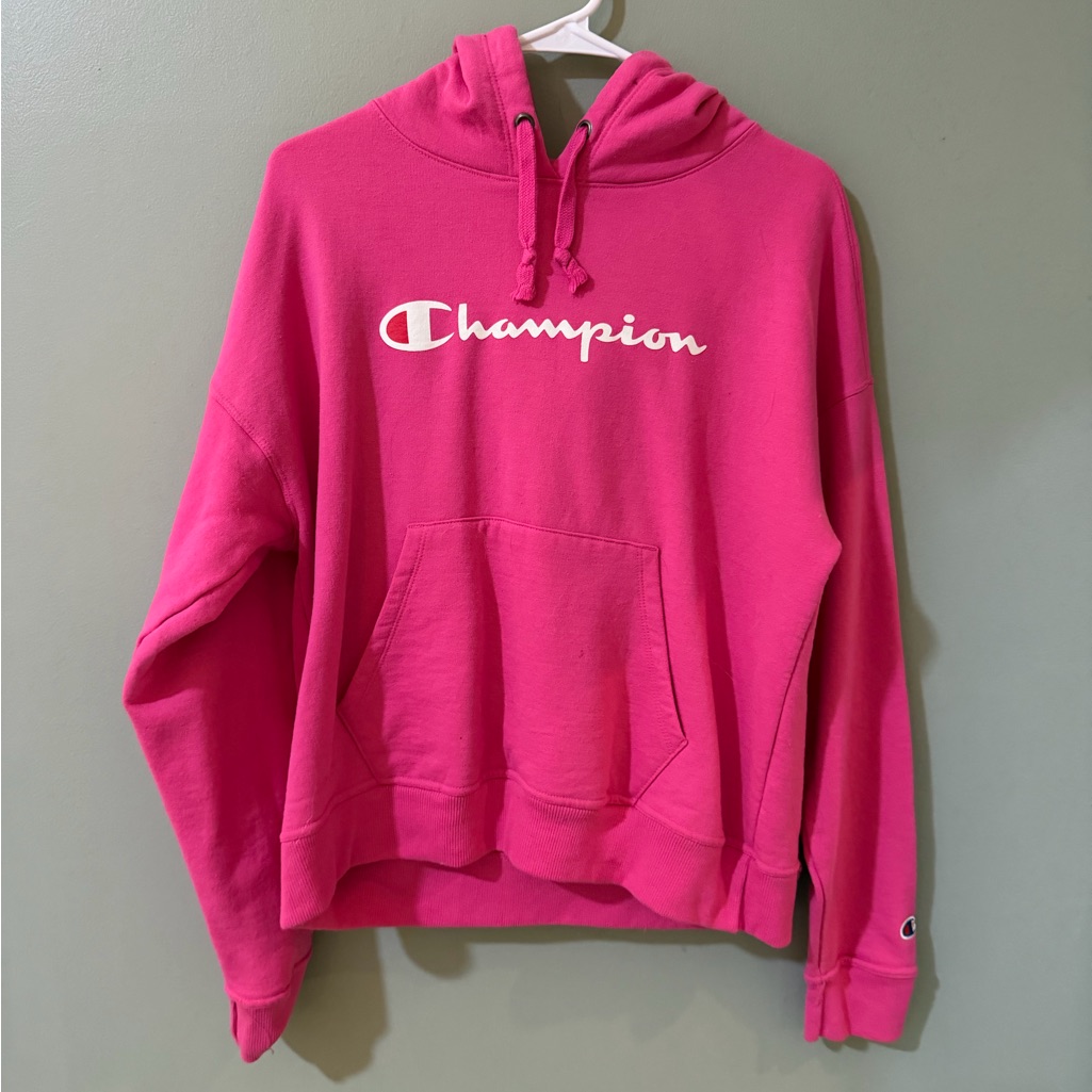 Champion. Women's Pink Hooded Pullover Size Medium